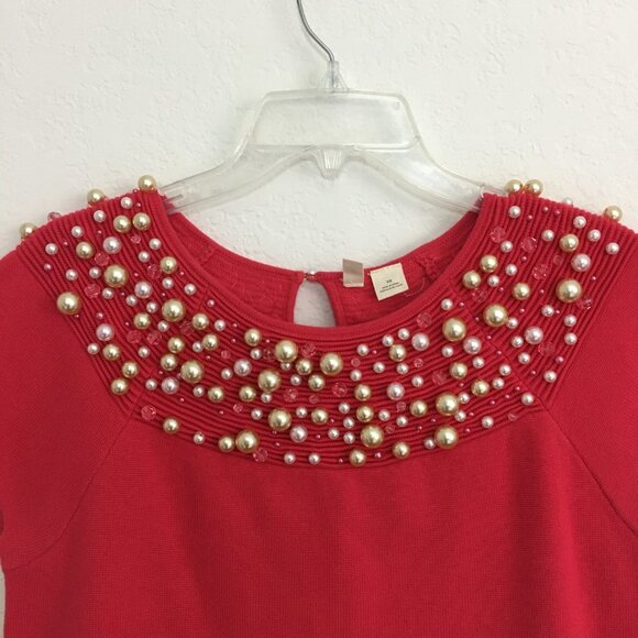 Anthropologie Moth Brienne Pearl Sweater Cap Sleeves Size XS-M Pink/Red - Picture 5 of 15